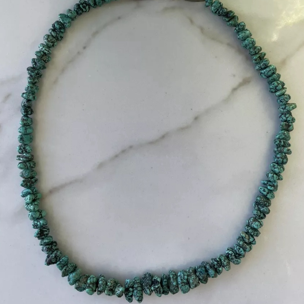 Raw Turquoise Rock Necklace Native American Jewelry Vintage Antique Beautiful 975$